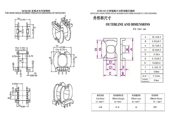 BATQ1801 ATQ18 Máy biến áp phân phối điện ngang 3+3PIN 110v sang 220v