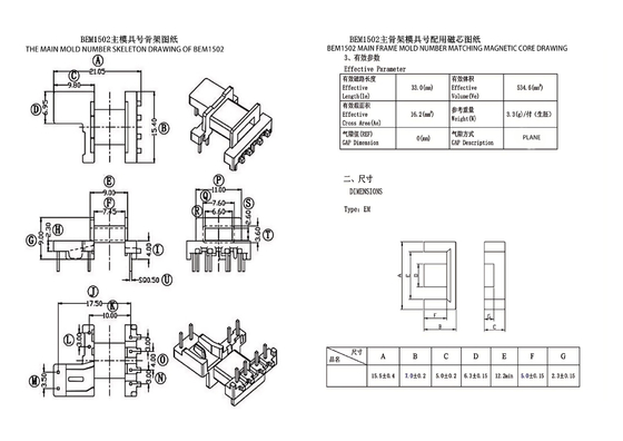 BEM1502 EM15 Bộ biến áp đường dây điện phân phối PIN4 + 2 + 2 mở rộng ngang