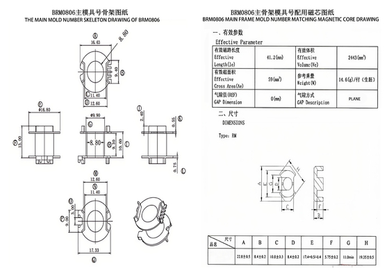 BRM0806 RM8 Biến áp xung tần số cao không chân