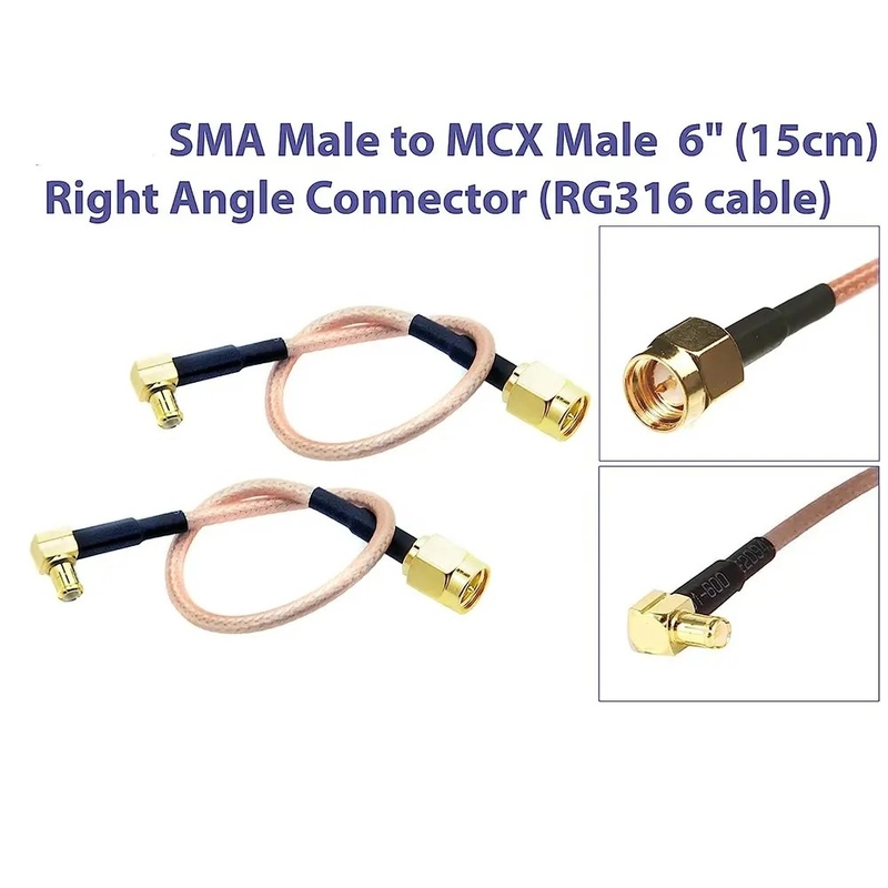 Cáp mất mát thấp SMA-Nam đến MCX Nam góc phải 6 inch 15cm Connector RF RG316 Coaxial Antenna Pigtail